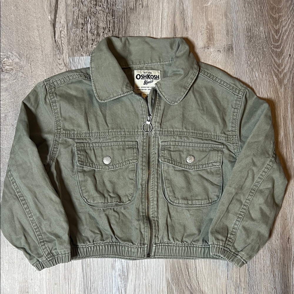 OshKosh B'gosh Kids Army Green Denim Jacket Size 6/6X